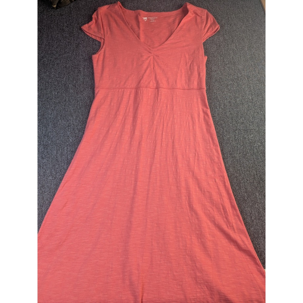 Horny Toad Womens Small Coral Pink Tencel Organic Cotton‎ Slub V-Neck Midi Dress